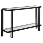 Modern Black Iron Entryway Table with Clear Glass Top