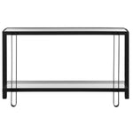 Slim Black Metal Console Table with Glass Top for Narrow Spaces