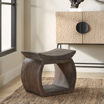 Rustic Walnut Accent Stool with Scooped Seat Design