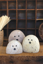 Halloween Tabletop Ghosts – 5 Inch Tall River Rock, Set of 3 Pieces