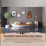 Canoe Boat Bookshelf – 34.3H Small Wooden Design – Coastal Decor Piece