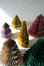 Decorative paper Christmas tree set in jewel tones – holiday tabletop display
