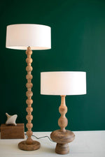 Modern Wooden Floor Lamp – 52 Inch Height – Turned Design with Cotton Shade
