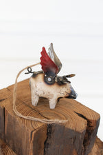 Kalalou set of four recycled iron flying pig Christmas ornaments