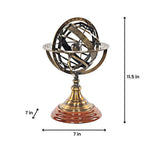 Decorative Brass Armillary – 11.5 Inch Celestial Globe on Wood Base