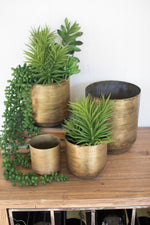 Kalalou Aged Brass Flower Pots – Set of 4 Metal Decorative Planters
