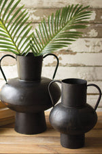 Waxed Black Metal Decorative Urns – Two-Piece Modern Vessel Set
