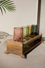 Multicolor Craft Cocktail Glasses with Wood Base