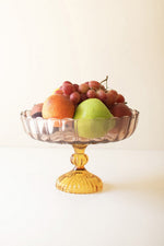 Scalloped Glass Compote – Amber Decorative Bowl 7.5