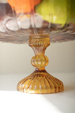 Pressed Glass Compote Bowl – Amber Scalloped 7.5