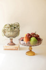 Decorative Glass Compote – Amber Pressed 7.5