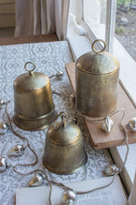 Set of 3 Brass Finish Etched Metal Bells Decorative Holiday Tabletop Accents by Kalalou