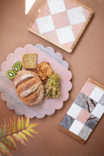 Pink marble serving lazy Susan tabletop decor