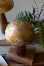 Antique Brass and Wood Mushroom Figurines – Set of 3
