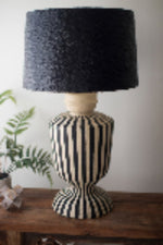 Paper mache lamp with black 16-inch drum shade