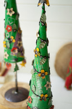 Kalalou recycled iron Christmas trees on mantel display
