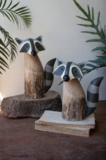 Distressed Wood and Iron Raccoon Figurine Set