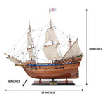 Model ship with dimensions indicated on a white background