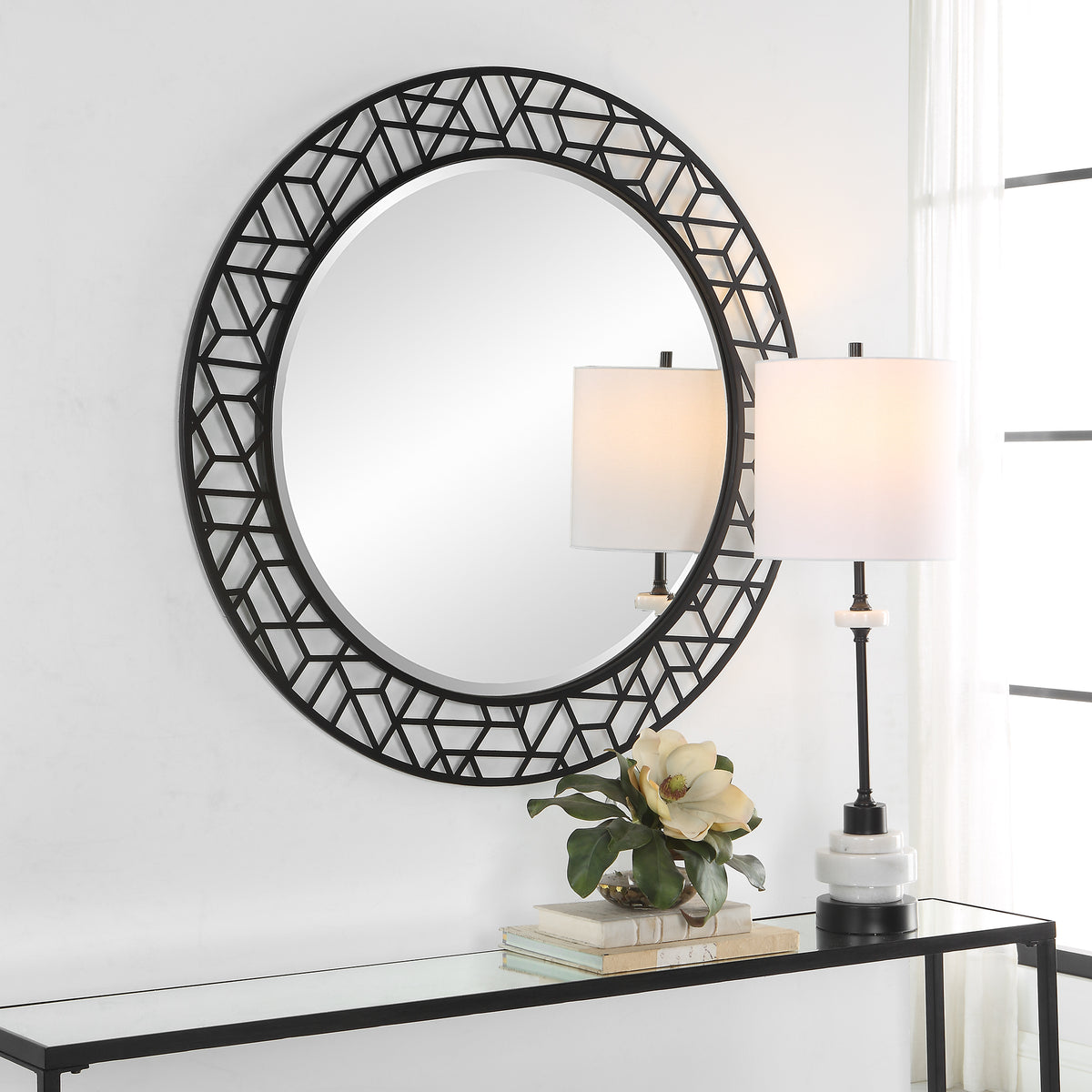 Uttermost Matty Contemporary MDF Wood Antiqued Square Mirrors - Black (Set  of 2)