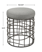 Compact gray fabric stool with cushioned foam seat