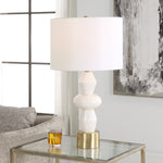 Architect Ivory Gloss Ceramic Lamp by Uttermost – White Linen Shade