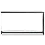 Slim Black Metal Entryway Console Table with Glass Shelf