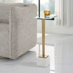 Contemporary Side Table Brass Frame Tempered Glass Top