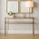Entryway Console Table Gold Metal Frame Tempered Glass