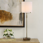 Tall Console Table Lamp – Brass Finish with Linen Shade