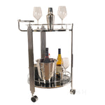 Chrome Bar Cart – 2-Tier Round Serving Trolley with Glass Shelves – 30