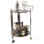 2-Tier Round Bar Trolley – Glass Shelves and 360° Wheels – 30