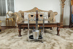 Rolling 2-Tier Glass Trolley – Compact Round Bar Cart – Chrome Frame – 30