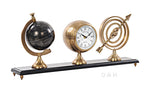 10.75 Inch Armillary, Clock & Globe – Brass Finish on Dark Wood Base