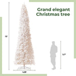 Grand elegant Christmas tree with dimensions and a person silhouette for scale.