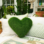 Nearly Natural green heart-shaped grass cushion pillow, front view
