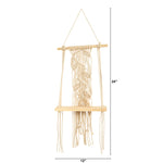 Macrame wall hanging with dimensions on a white background