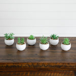 Nearly Natural set of 6 mini artificial succulent plants in white planters