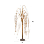 Artificial willow tree with measurements on a white background