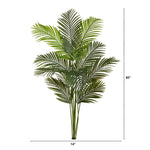 Artificial palm plant with dimensions on a white background