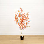Nearly Natural 5' Artificial Autumn Birch Tree with Vibrant Orange Fall Leaves