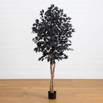 Nearly Natural 5-foot artificial Halloween black ficus tree with natural trunk.