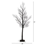 A tall artificial bare tree with a dark trunk and branching structure, shown on a white background with dimension labels indicating 60 inches height, 20 inches width, and 8 inches base width.