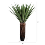 Faux pineapple with green leaves and brown textured base, shown with measurements on a white background
