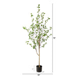 Artificial tree with dimensions indicated on a white background
