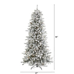 Flocked Christmas tree with measurements on a white background