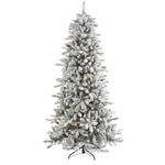 Flocked artificial Christmas tree on a white background