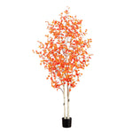 Artificial potted tree with orange leaves on a white background