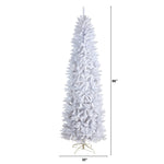 White artificial Christmas tree with measurements on a white background