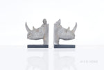 Rhino Head Bookend Set – 8 Inch Height – Dark Grey and Bronze Accents