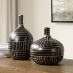 Black Ceramic Graphite Stride Vases, Set of 2